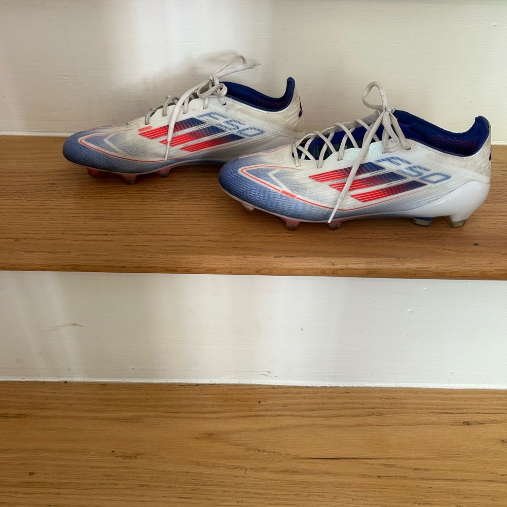 Adidas F50 Soccer Cleats - White and Blue with Red Accents